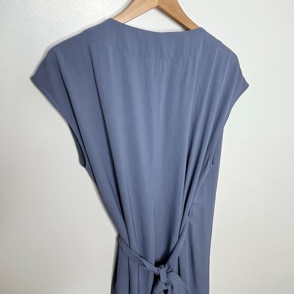Everlane Womens Japanese Go Weave Wrap Midi Dress 14 Blue V Neck Casual Workwear - Picture 6 of 8